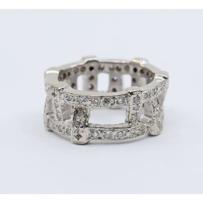 14K White Gold Wide Band Diamond Encrusted Eternity Band Ring