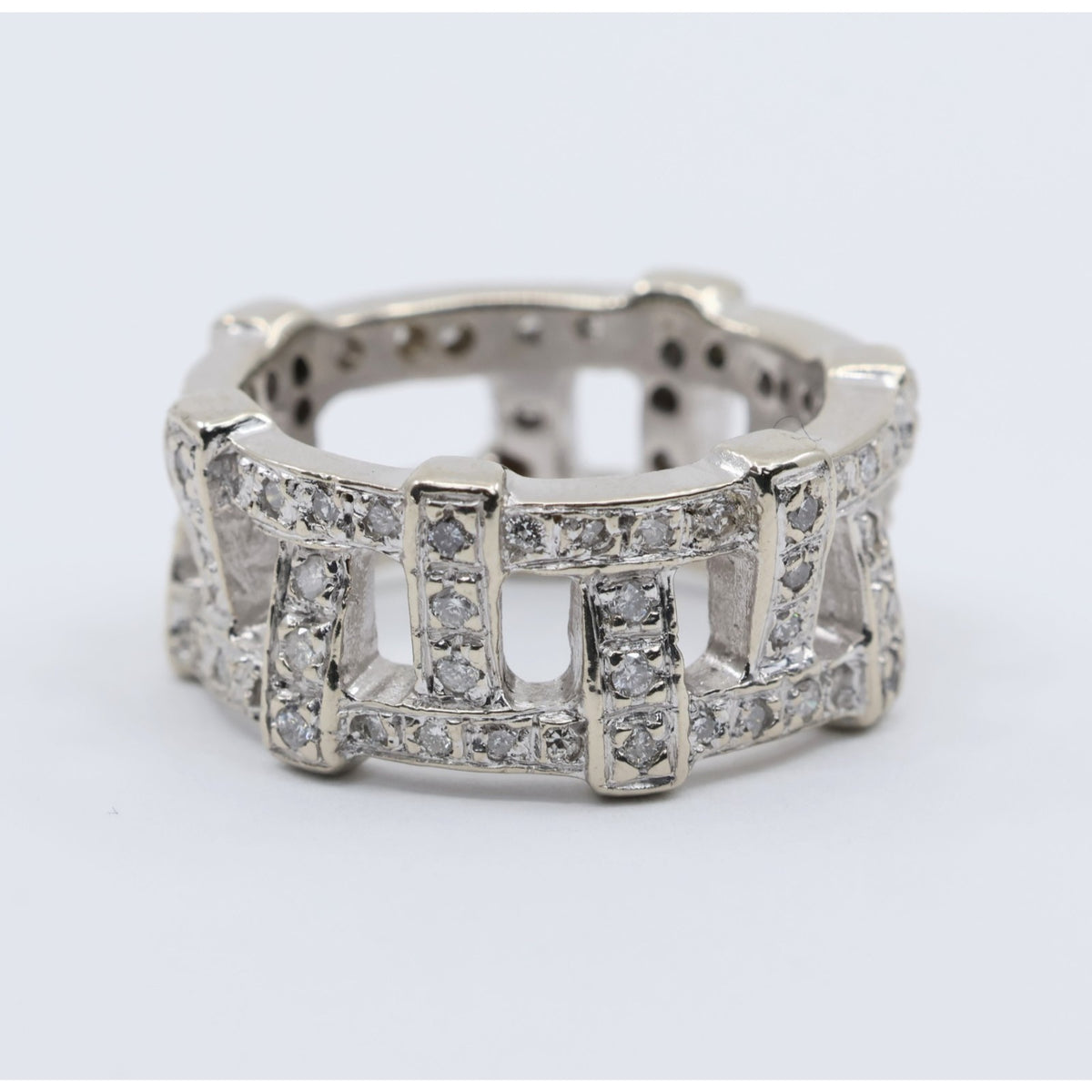 14K White Gold Wide Band Diamond Encrusted Eternity Band Ring