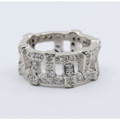 14K White Gold Wide Band Diamond Encrusted Eternity Band Ring
