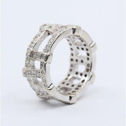 14K White Gold Wide Band Diamond Encrusted Eternity Band Ring