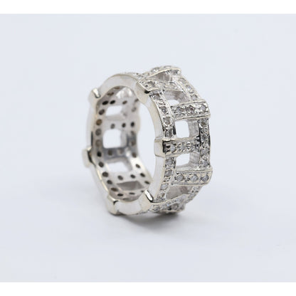 14K White Gold Wide Band Diamond Encrusted Eternity Band Ring