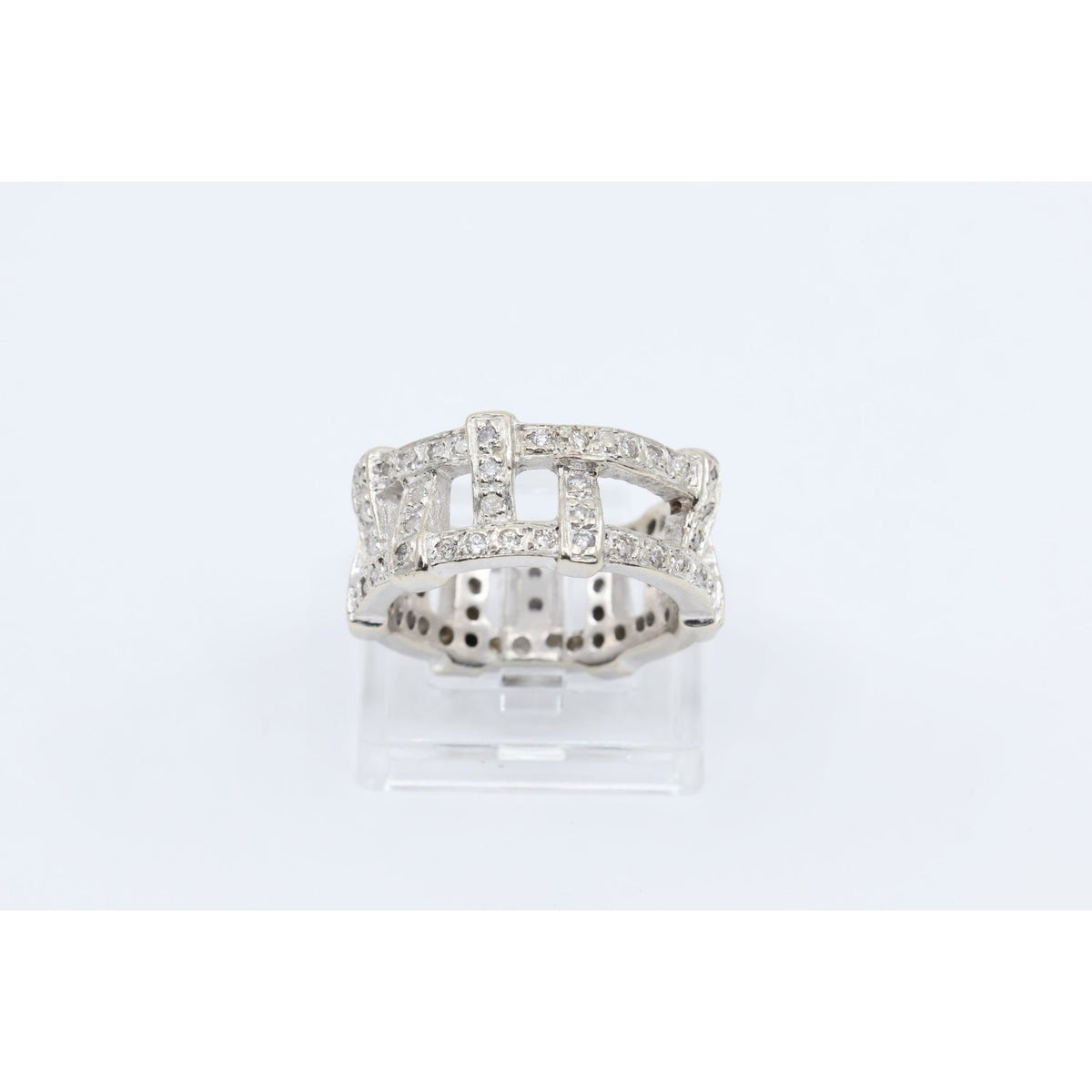 14K White Gold Wide Band Diamond Encrusted Eternity Band Ring