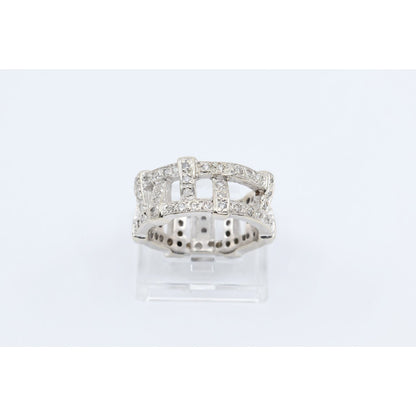 14K White Gold Wide Band Diamond Encrusted Eternity Band Ring