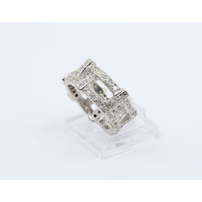 14K White Gold Wide Band Diamond Encrusted Eternity Band Ring
