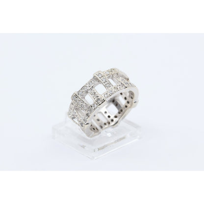 14K White Gold Wide Band Diamond Encrusted Eternity Band Ring