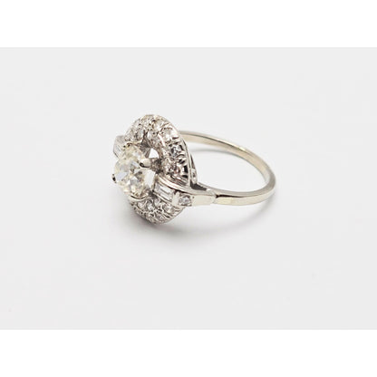 European Cut Art Deco 14K White Gold Round Diamond Engagement Ring 1.97ct