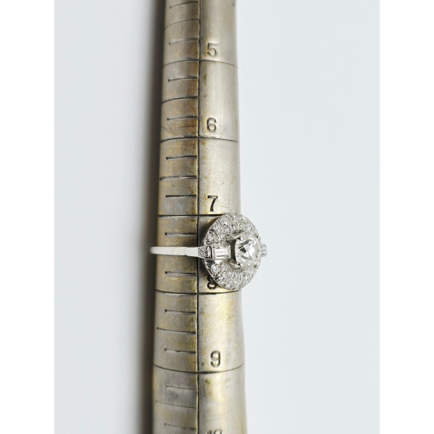 European Cut Art Deco 14K White Gold Round Diamond Engagement Ring 1.97ct