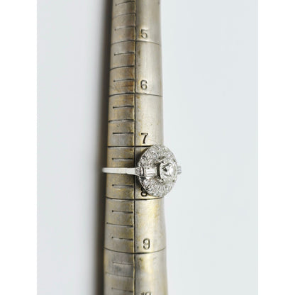 European Cut Art Deco 14K White Gold Round Diamond Engagement Ring 1.97ct