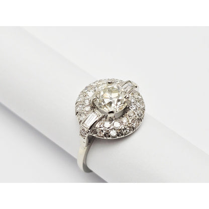 European Cut Art Deco 14K White Gold Round Diamond Engagement Ring 1.97ct