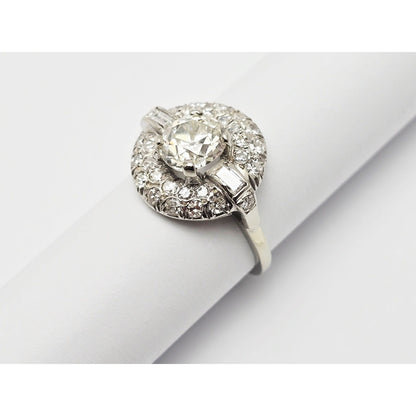 European Cut Art Deco 14K White Gold Round Diamond Engagement Ring 1.97ct