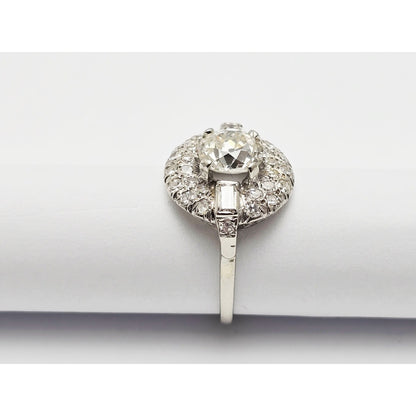 European Cut Art Deco 14K White Gold Round Diamond Engagement Ring 1.97ct