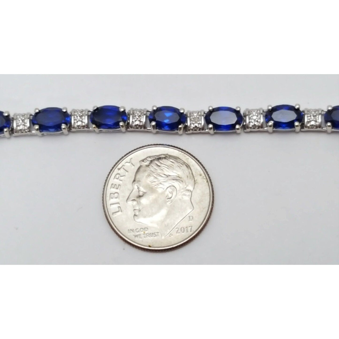 10K Solid White Gold Dark Blue Crystal Tennis Bracelet