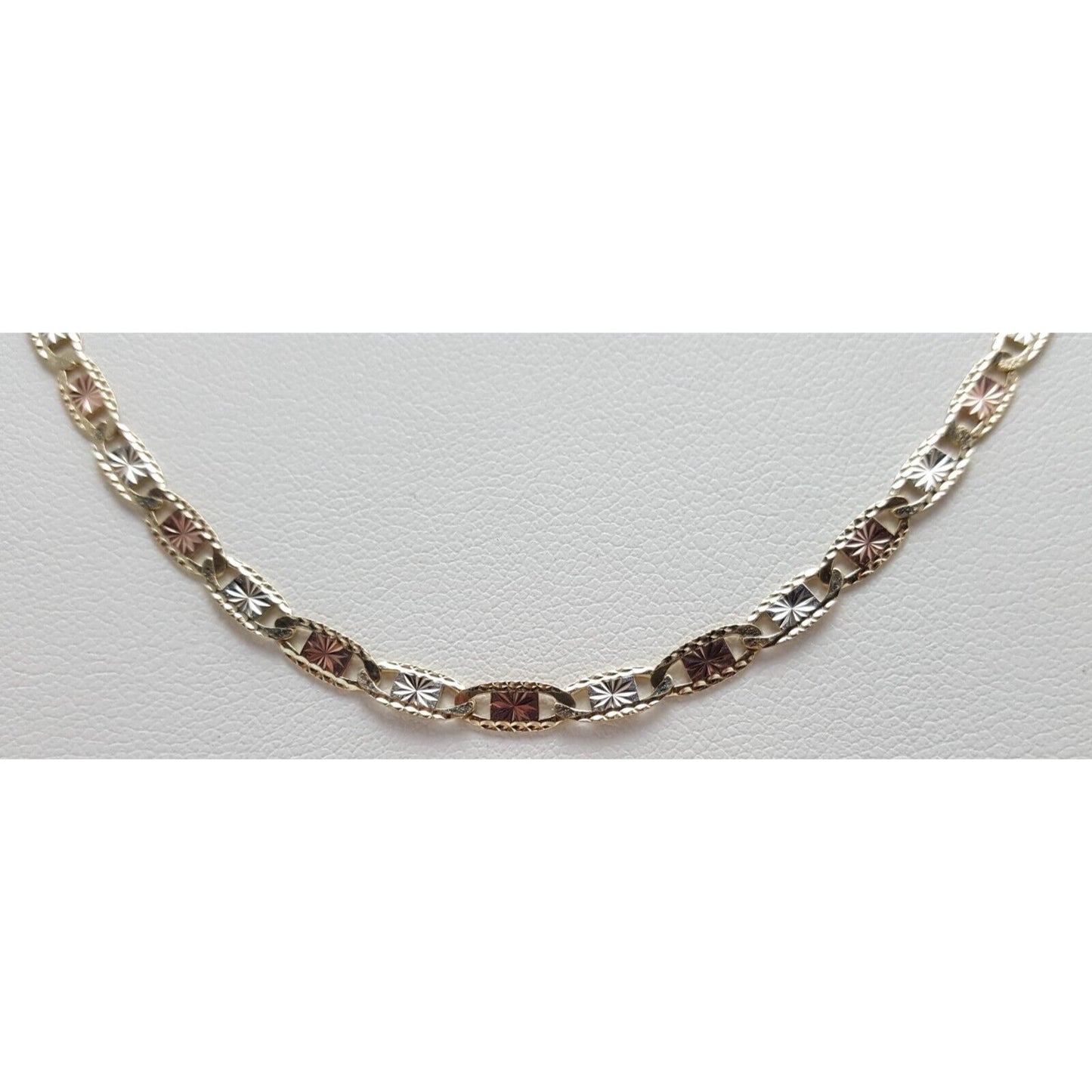 10K Tri Tone Gold Diamond Cut Mariner Link Chain Necklace