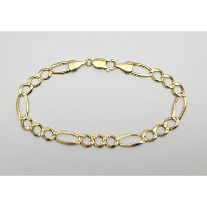 14K Solid Yellow Gold Diamond Cut Figaro Link Bracelet