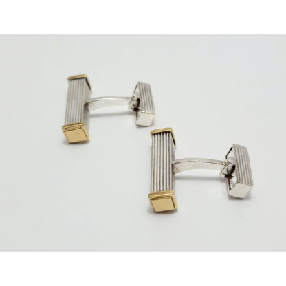 Modern GTP 18K Solid Yellow Gold & 925 Sterling Silver Cufflinks