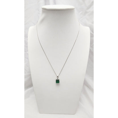 14K White Gold Emerald & Diamond Box Link Chain Necklace