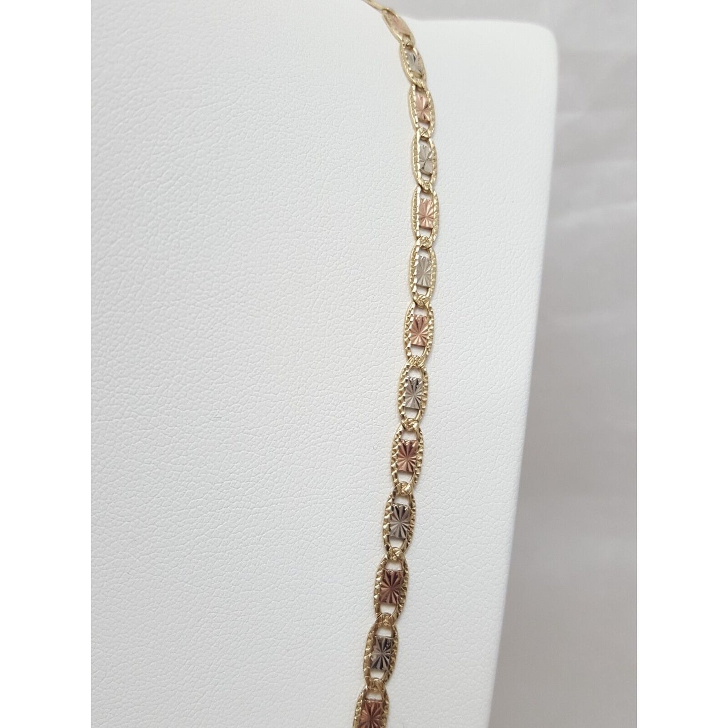 10K Tri Tone Gold Diamond Cut Link Chain Necklace