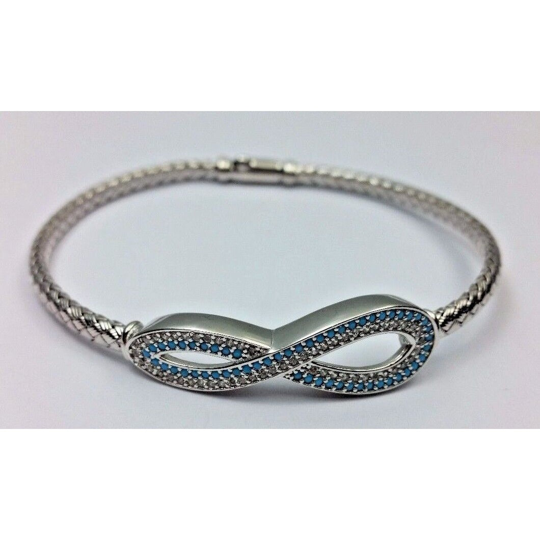 Rhodium Sterling Silver 925 Infinity Bangle Cubic Zirconia Bracelet