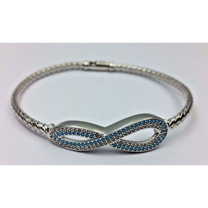 Rhodium Sterling Silver 925 Infinity Bangle Cubic Zirconia Bracelet