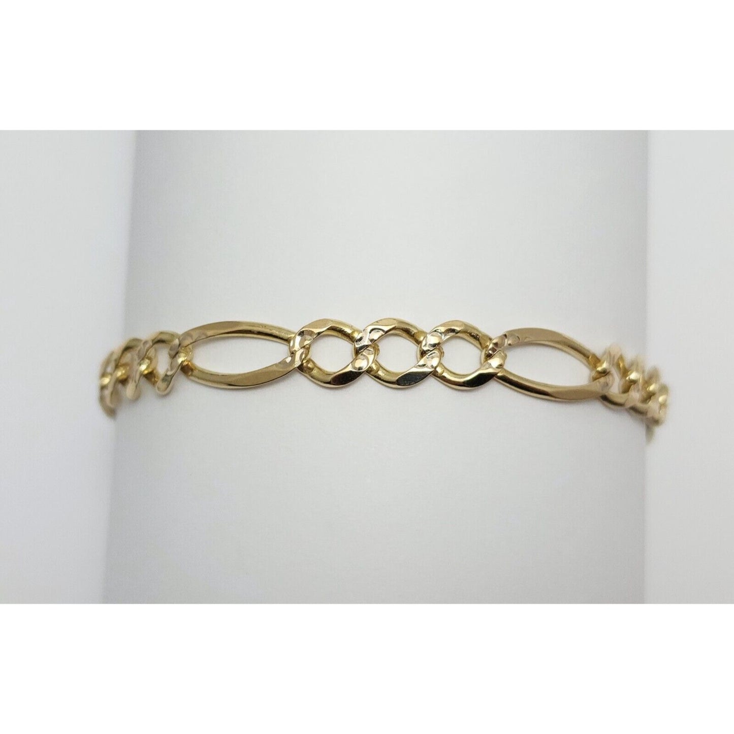 14K Solid Yellow Gold Diamond Cut Figaro Link Bracelet