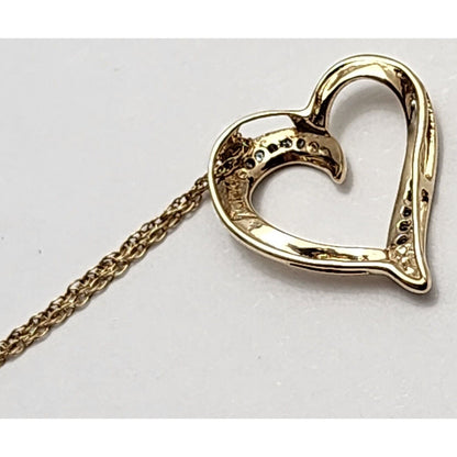 10K Yellow Gold Open Heart Diamond Charm Pendant & Link Chain Necklace