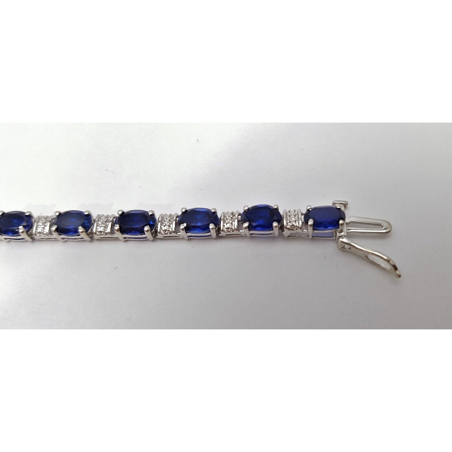 10K Solid White Gold Dark Blue Crystal Tennis Bracelet