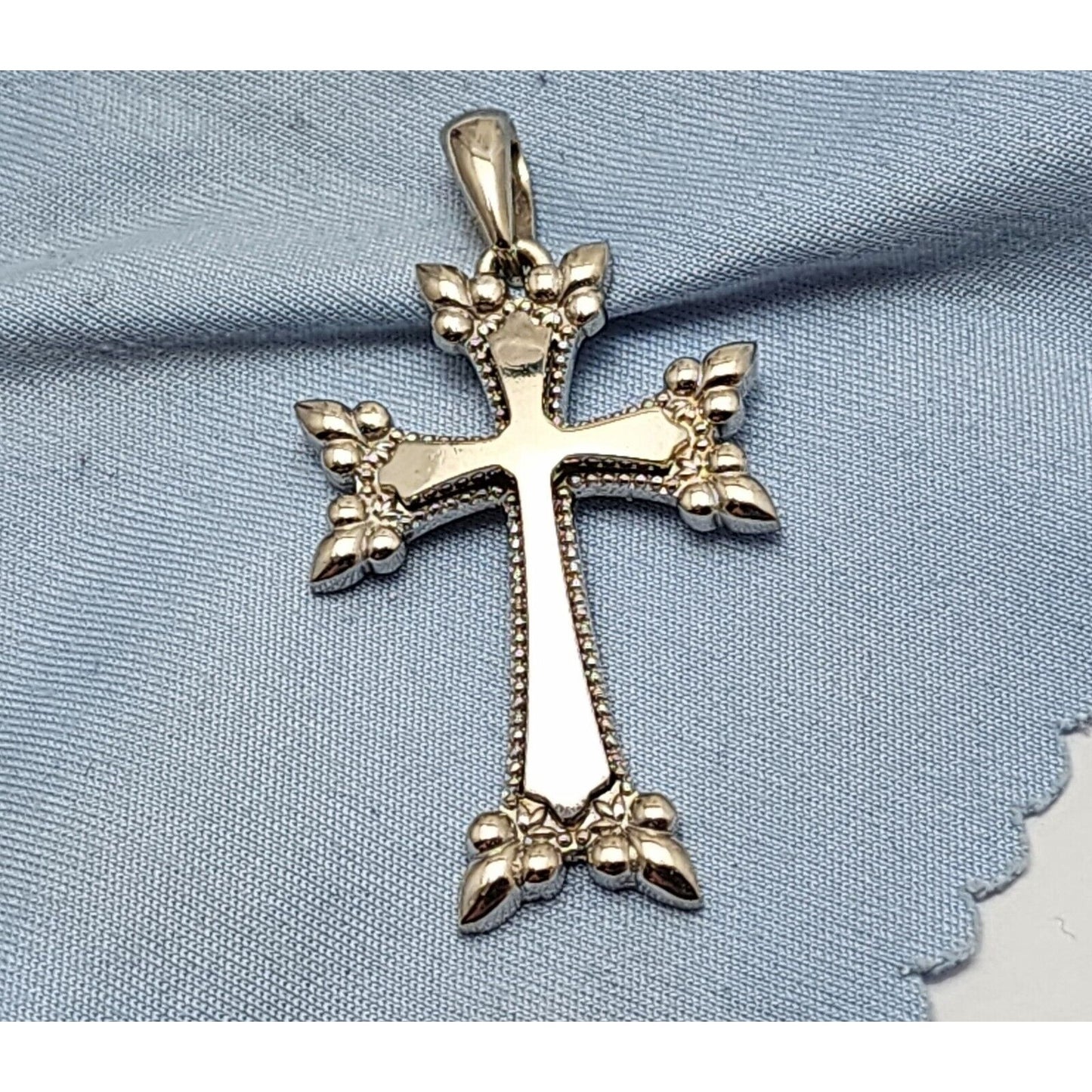 14K Solid White Gold Religious Cross Pendant Charm