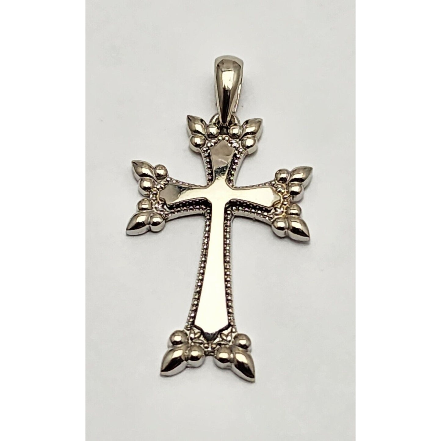 14K Solid White Gold Religious Cross Pendant Charm