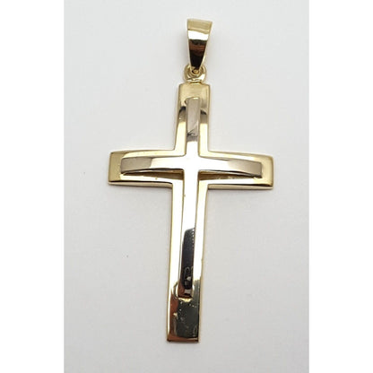 14K Two Tone Gold Cross Charm Pendant