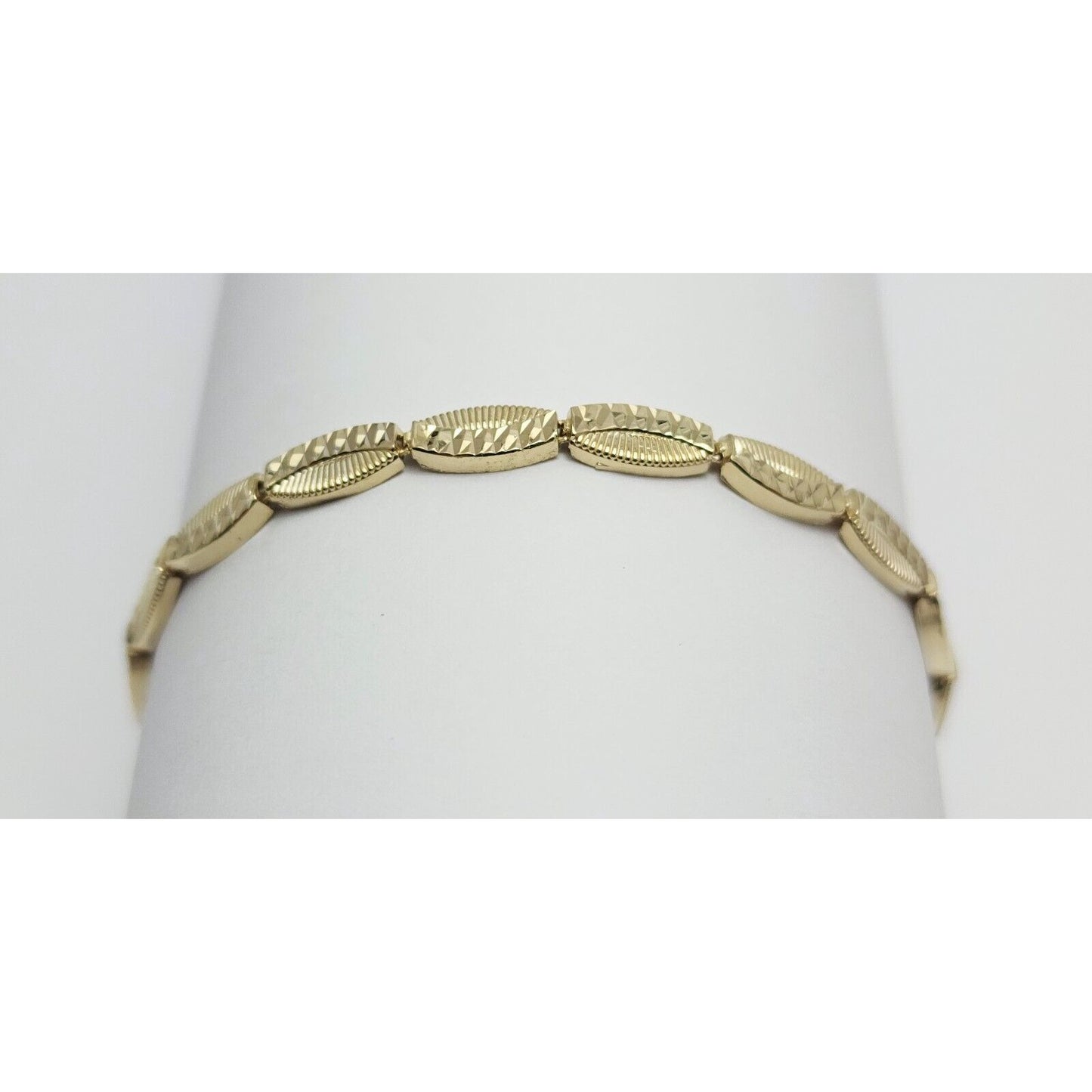 14K Solid Yellow Gold Diamond Cut Tennis Link Bracelet