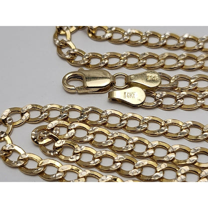 14K Two Tone Gold Diamond Cut Cuban Link Chain Necklace