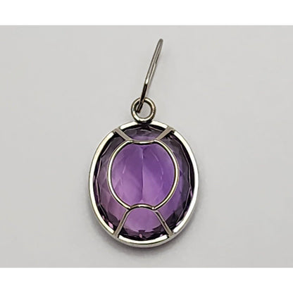 18K White Gold Oval Amethyst Drop Dangle Charm Pendant