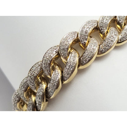 14K Solid Multi Tone Gold Diamond Cuban Link Bracelet