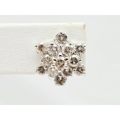 14K White Gold Round Cut Diamond French Clip Flower Earrings