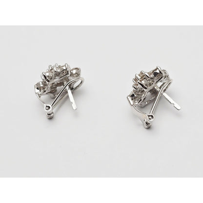 14K White Gold Round Cut Diamond French Clip Flower Earrings