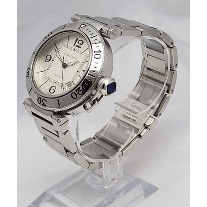 Cartier Pasha Seatimer Watch Ref. 2790 Automatic Stainless 40mm White Dial Watch