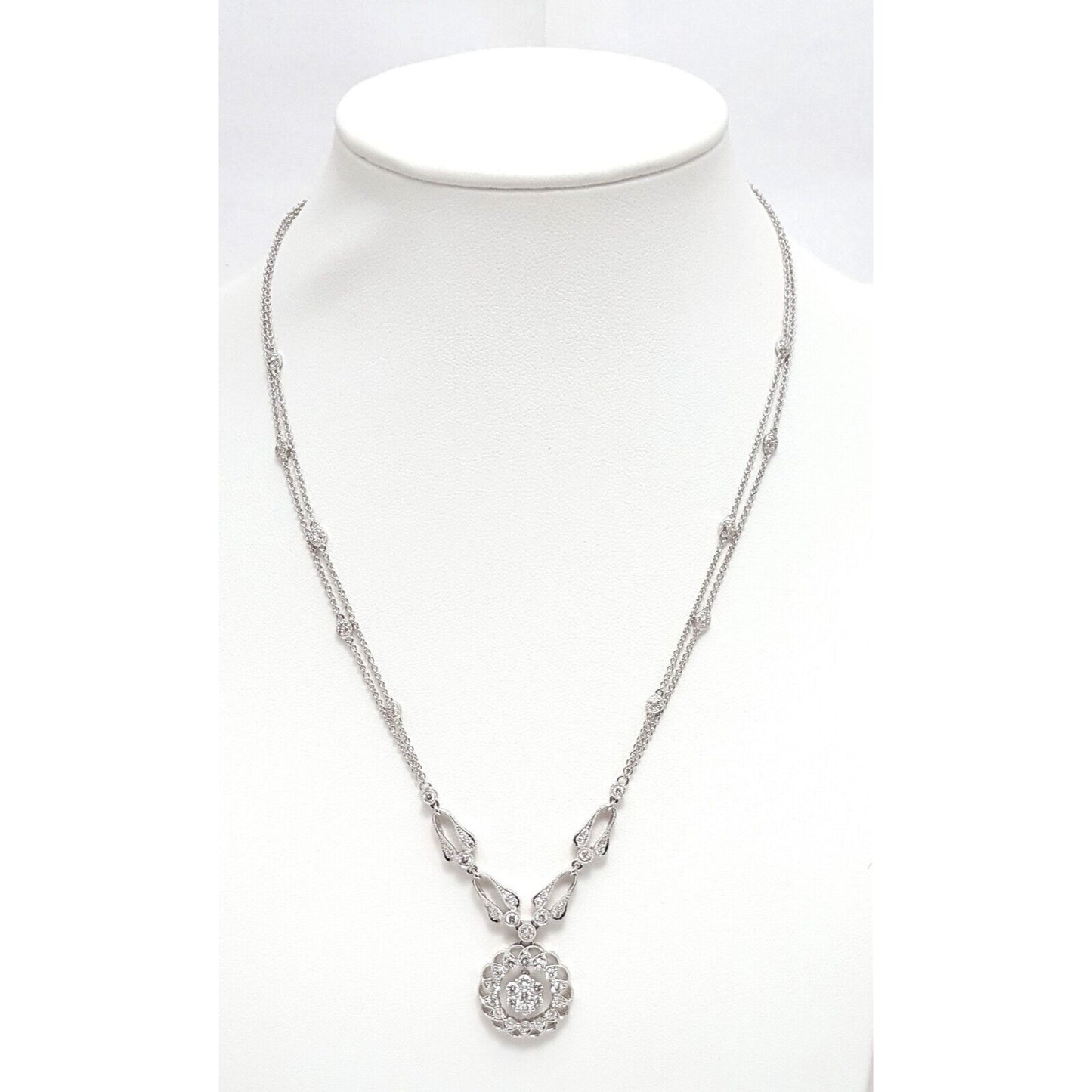 18K White Gold Round Diamond Cable Link Chain Necklace