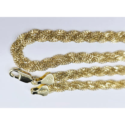 14K Yellow Gold Vermeil Mesh Twisted Braided Link Chain Necklace