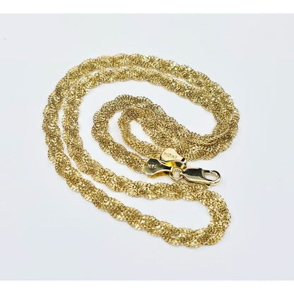 14K Yellow Gold Vermeil Mesh Twisted Braided Link Chain Necklace