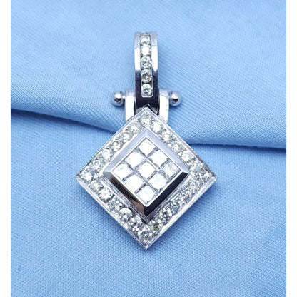 14K Solid White Gold Rhombus Diamond Charm Pendant