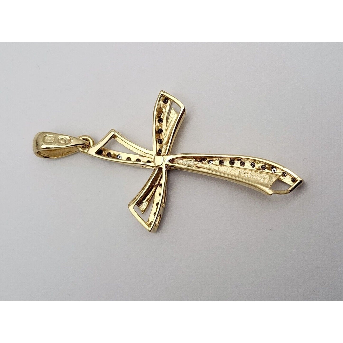 14K Solid Two Tone Gold Diamond Cross Charm Pendant