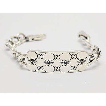 Gucci Sterling Silver 925 Signature Bee Motif and GG Link ID Bracelet