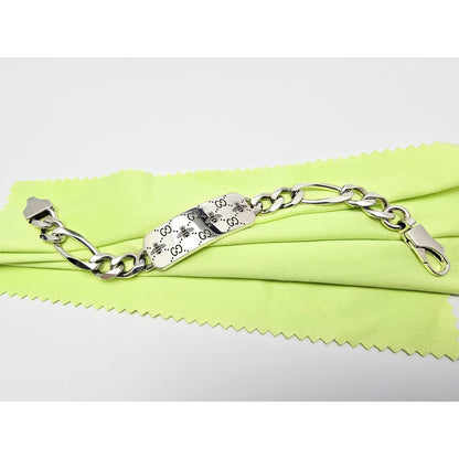 Gucci Sterling Silver 925 Signature Bee Motif and GG Link ID Bracelet
