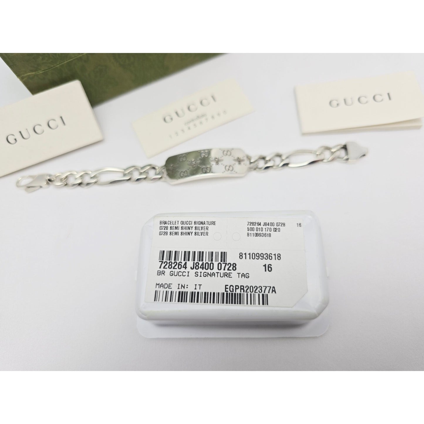 Gucci Sterling Silver 925 Signature Bee Motif and GG Link ID Bracelet