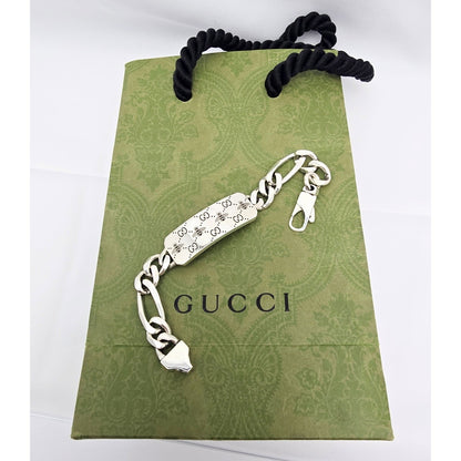 Gucci Sterling Silver 925 Signature Bee Motif and GG Link ID Bracelet