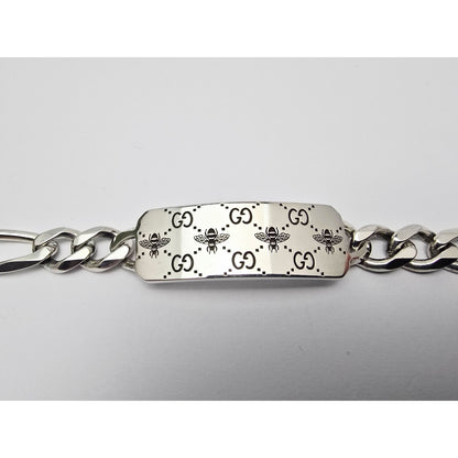 Gucci Sterling Silver 925 Signature Bee Motif and GG Link ID Bracelet