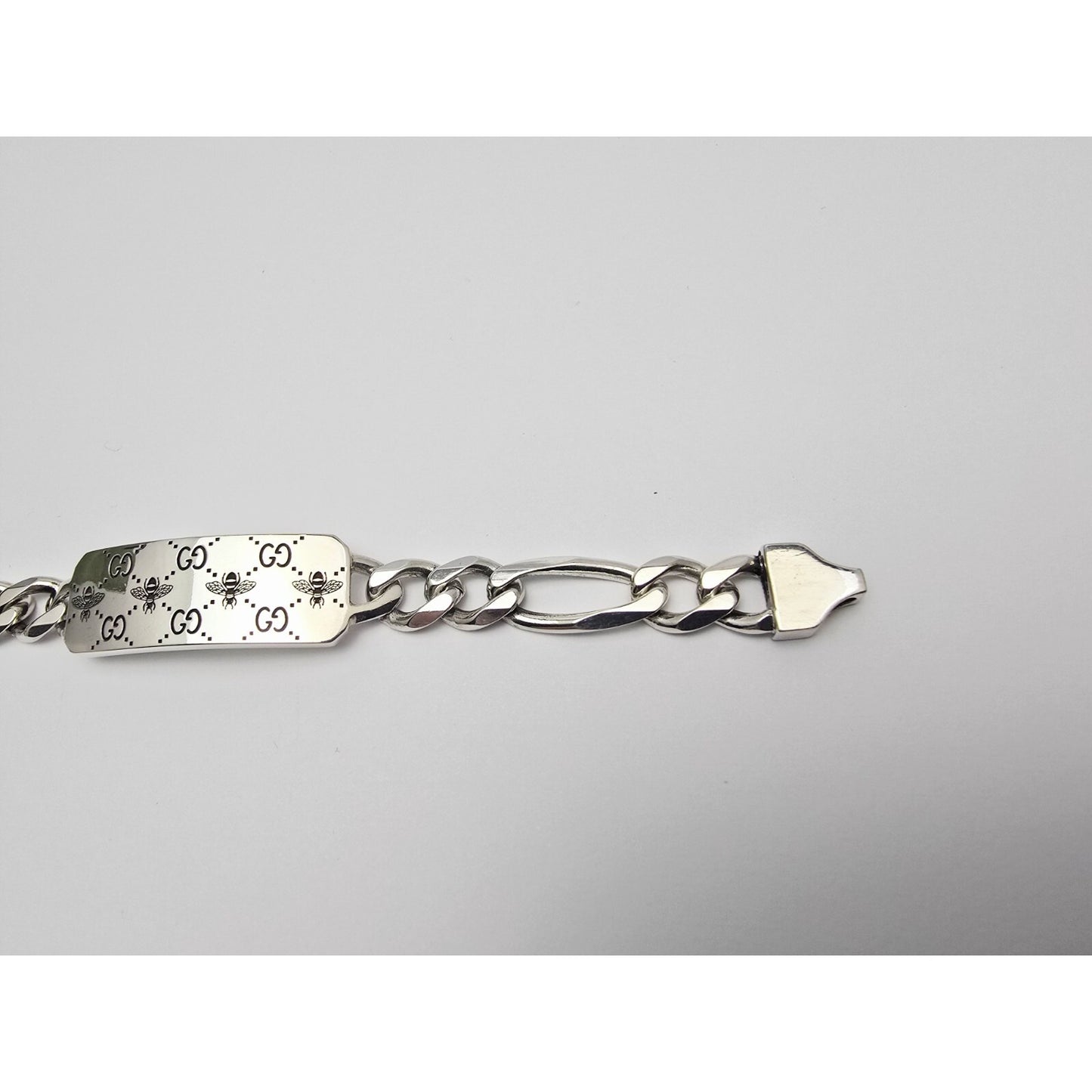 Gucci Sterling Silver 925 Signature Bee Motif and GG Link ID Bracelet