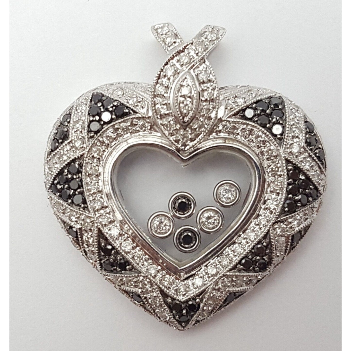 18K Solid White Gold Ladies Moving Diamond Heart Charm Pendant