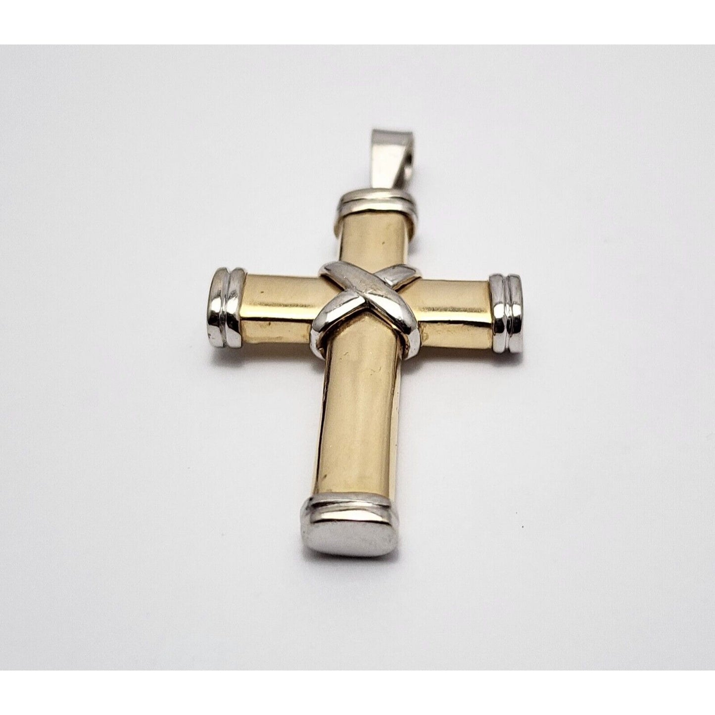 14K Solid Two Tone Gold Religious Cross Charm Pendant