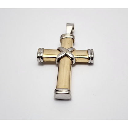 14K Solid Two Tone Gold Religious Cross Charm Pendant